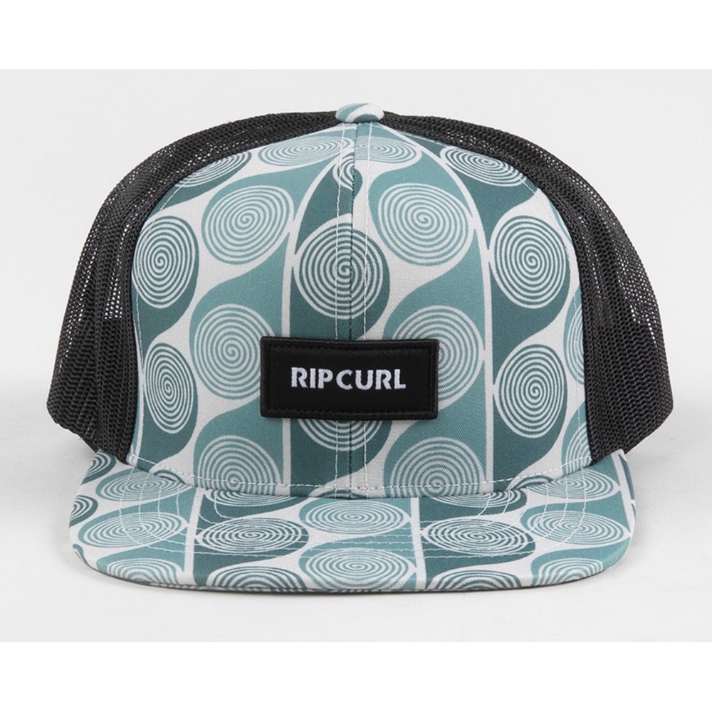 Rip Curl Combo Trucker Hat Teal Black Spiral Print Snapback Cap Mesh Back SURF